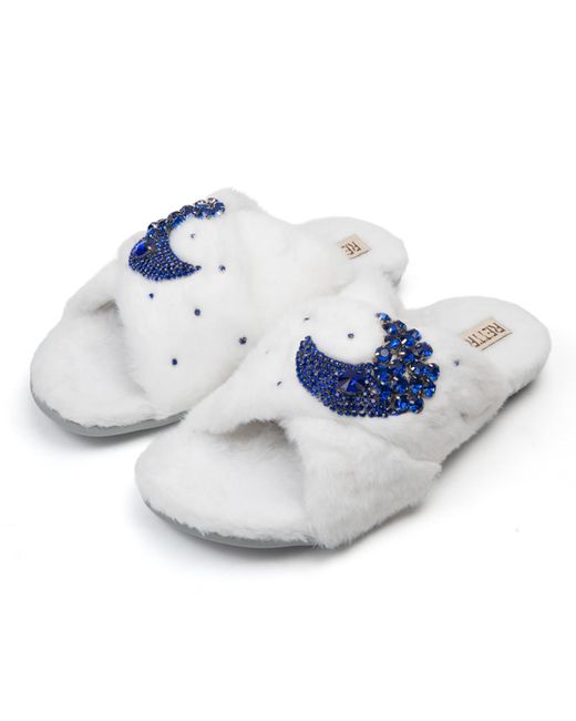 Rettrose Blue Alma Luxury Plush Diamanté Embellished Handmade Slipper