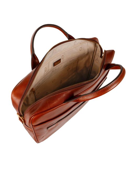 Time Resistance Brown Cognac Leather Briefcase Laptop Bag for men