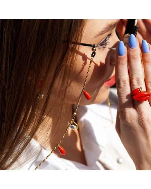 Sculp Red Lipstick Drop Lips Dangle Ring