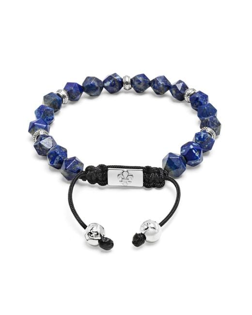 Nialaya Blue Sterling Faceted Beaded Bracelet With Lapis Lazuli for men