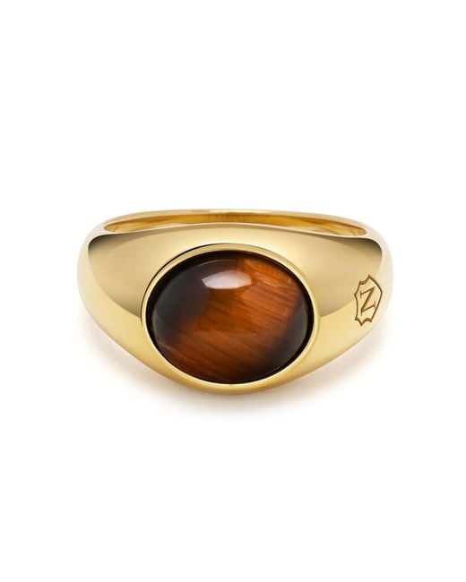 Nialaya Metallic Oval Signet Ring With Tiger Eye for men