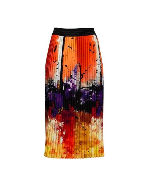 Lalipop Design Orange Colorful & Abstract Print Pleated Midi Skirt