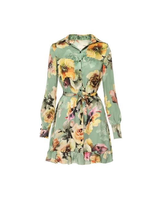 AVENUE No.29 Green Floral Print Satin Shirt Dress
