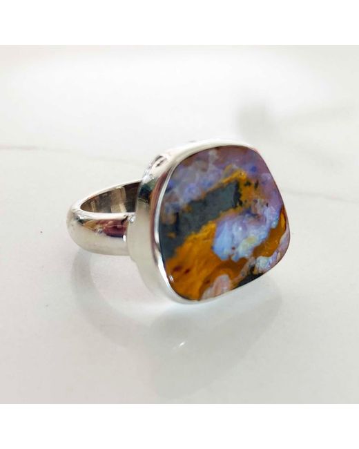 Glamrocks Jewelry Blue Australian Boulder Opal Ring