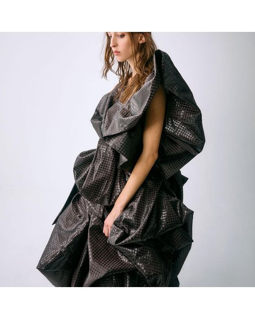 Miro Misljen Black Sequined Ruffled Wrap Dress