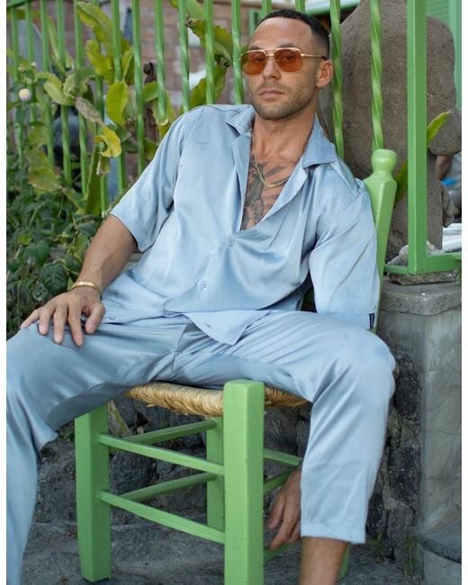 Hustle Blue Pearl Satin-Shirt for men
