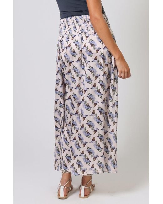 Traffic People Gray Neutrals Hummingbird Cream And Bird Print Aurora Maxi Skirt