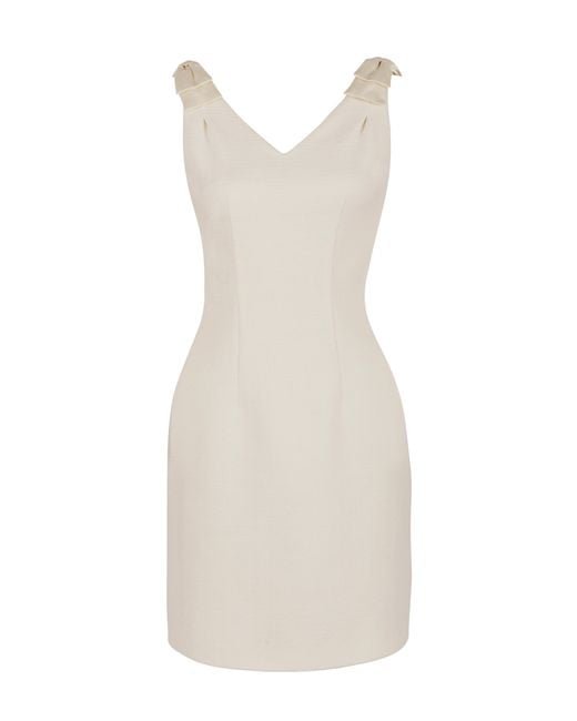 Santinni White Elise Wool Dress With Silk Bows In Bianco