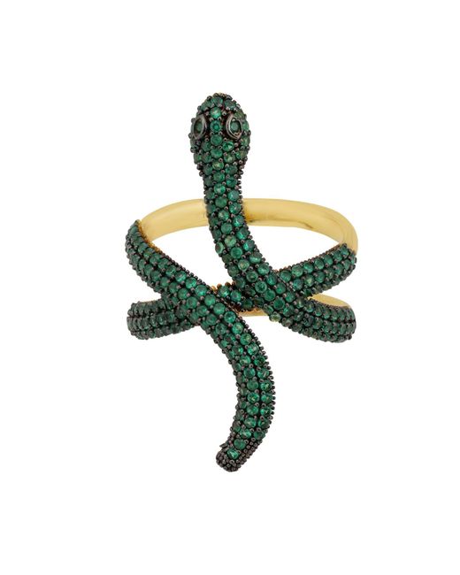 Latelita London Green Serpentina Snake Cocktail Ring Gold Emerald Cz