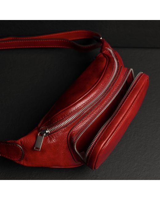 Time Resistance Red Leather Sling Bag Belly Bag