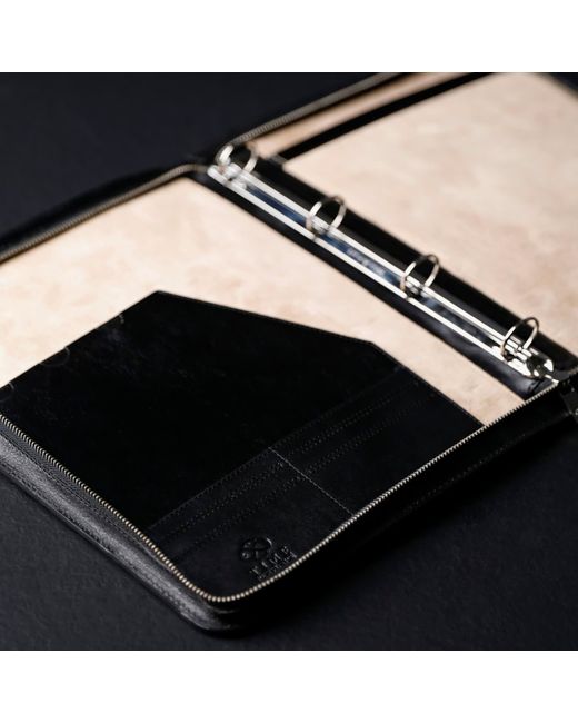 Time Resistance Black Leather Portfolio With Binder