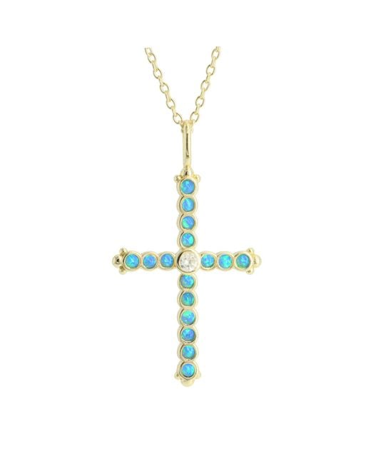 KAMARIA Metallic Opal Bezel Cross Necklace