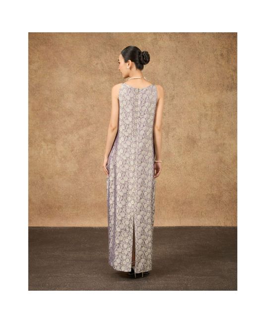 Silk and Bears Gray Aurora Moonlit Lilac Hand-Dyed Silk Jacquard Maxi Dress