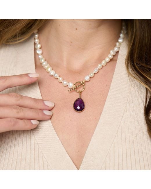 Pearls of the Orient Online Metallic Clara Cultured Irregular Freshwater Pearl Necklace With Amethyst Vermeil Drop
