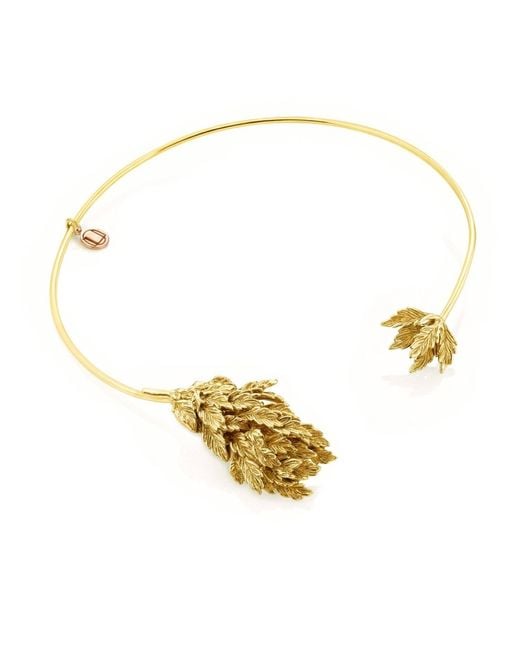 Unaloe Metallic Amazzonia Vermeil Leaf Choker Necklace – Plated Sculptural Collar – Luxury Italian Event Jewelry For