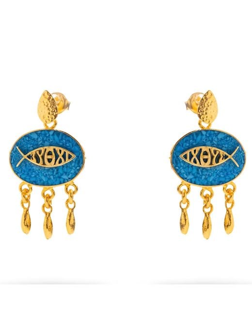 Ebru Jewelry Blue Lucky Fish Mosaic Drop Earrings