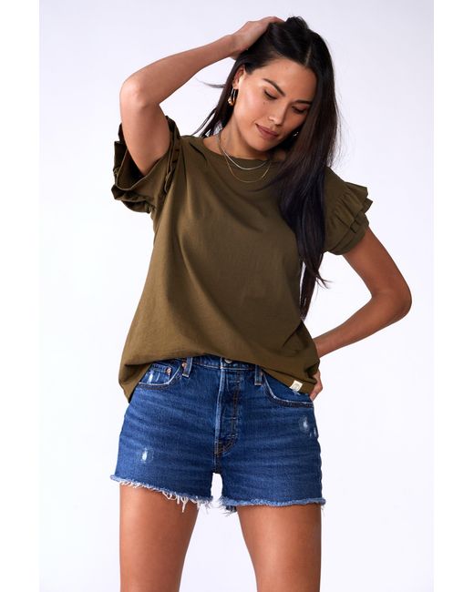 LOVETRUST Green Ella Ruffle Sleeve Tee