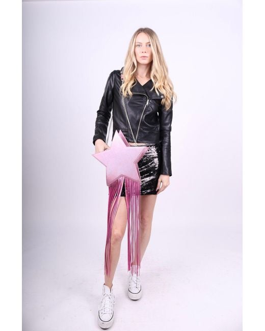 Any Old Iron Purple Iridescent Glimmer Star Leather Fringe Bag