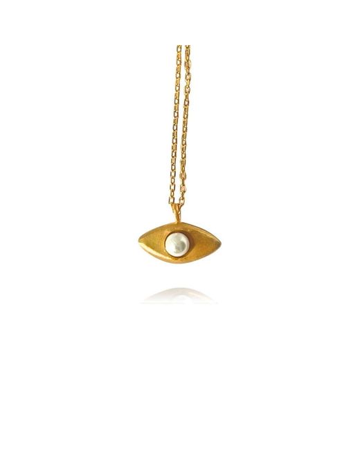 LINYA JEWELLERY Metallic Aura Minimal Pearl Eye Necklace