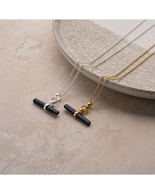 Nellou Jewellery Metallic Onyx T Bar Necklace Plated Sterling