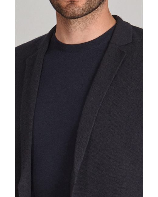 Paul James Knitwear Blue Lightweight Merino Cashmere Federico Knitted Blazer for men