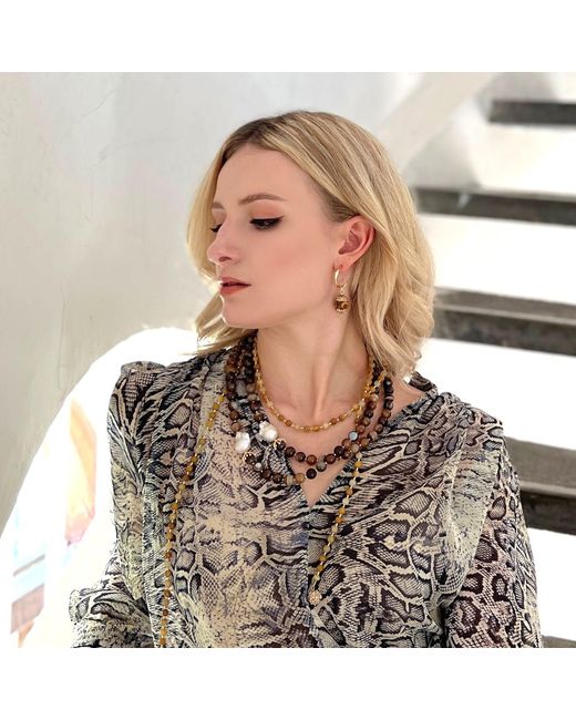Farra Metallic Tibetan Dzi Bead With Rhinestones Hook Earrings