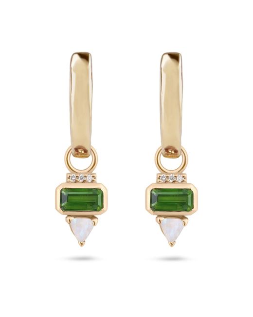 Zohreh Green Tourmaline, Diamond & Moonstone Hoop Earrings 9K