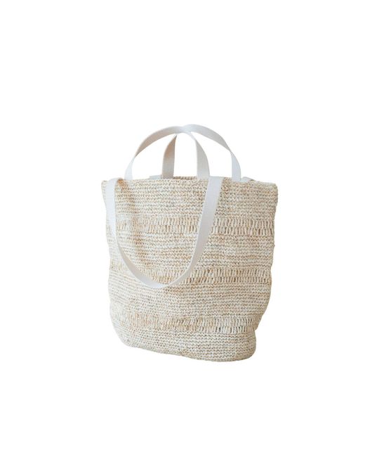 LIKHÂ Natural Neutrals Handwoven Raffia Tapered Tote Bag – Poste Weave Stripes