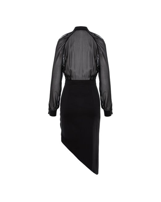 AVENUE No.29 Black Raglan Sleeve Silk Shirt Dress With Side Gathering