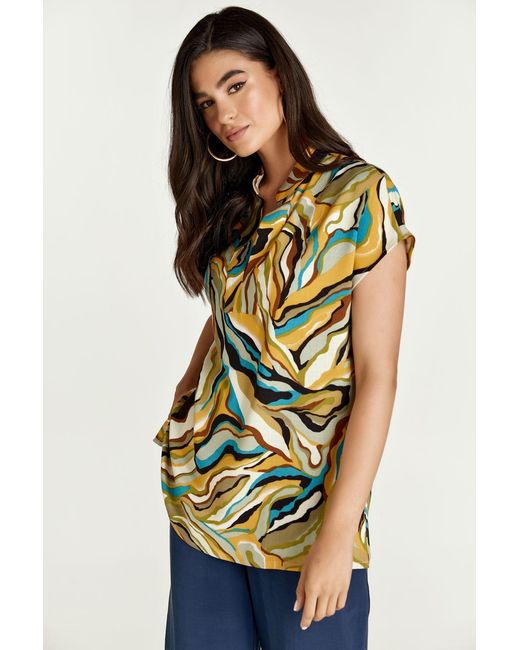 Conquista Yellow Swirl Print Sleeveless Top