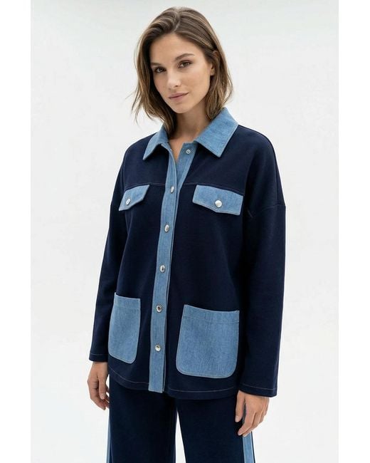 Exquise Blue Makena Long Sleeve Pocket Knit Jacket