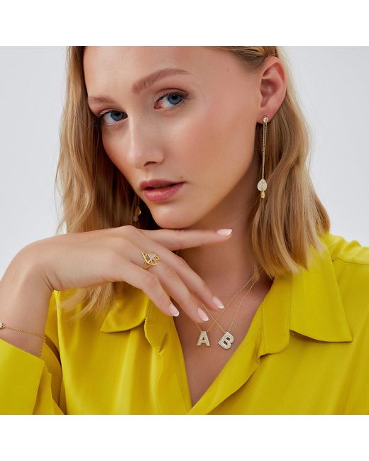 Spero London Metallic Pave Balloon Bubble Initial Necklace Alphabet Pendant Sterling Vermeil