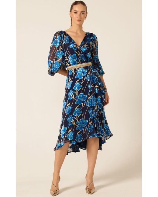 SACHA DRAKE Blue Linnee Wrap Midi Dress