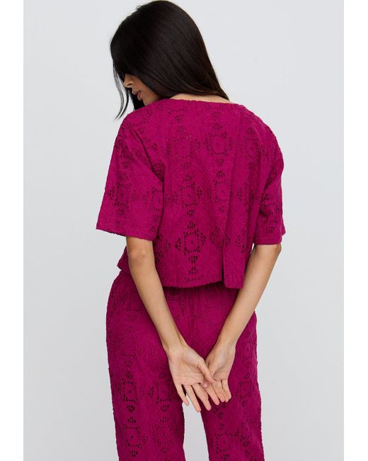 Raffya Red Opal Broderie Anglaise Split Open Back Blouse