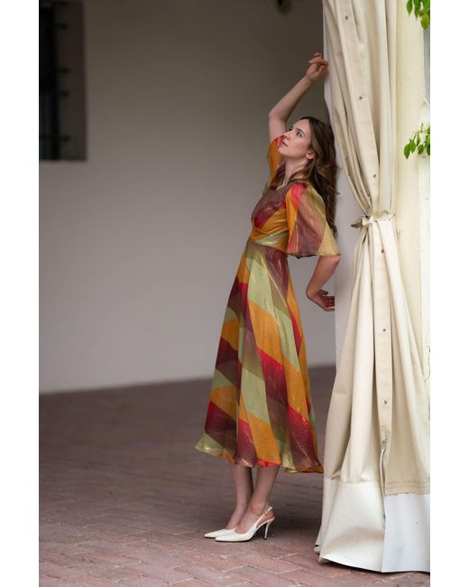 Sofia Tsereteli Brown Geometric Silk Chiffon Dress