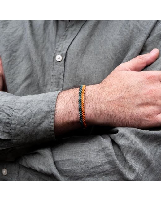 Harbour Uk Blue Bronze Beads & Aqua With Rope Bracelet For for men