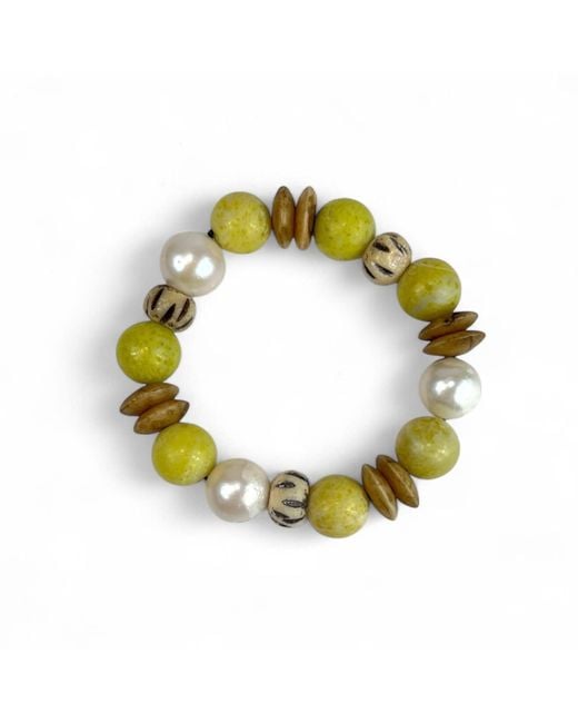 By Virgo Yellow Rossano Jasper & Pearl Beaded Bracelet
