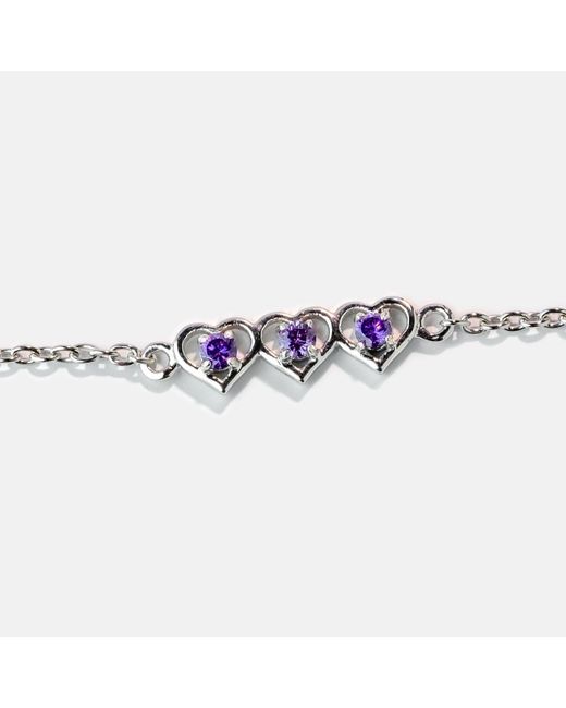 Belinda Jewelz Metallic Amethyst Triple Heart Bracelet
