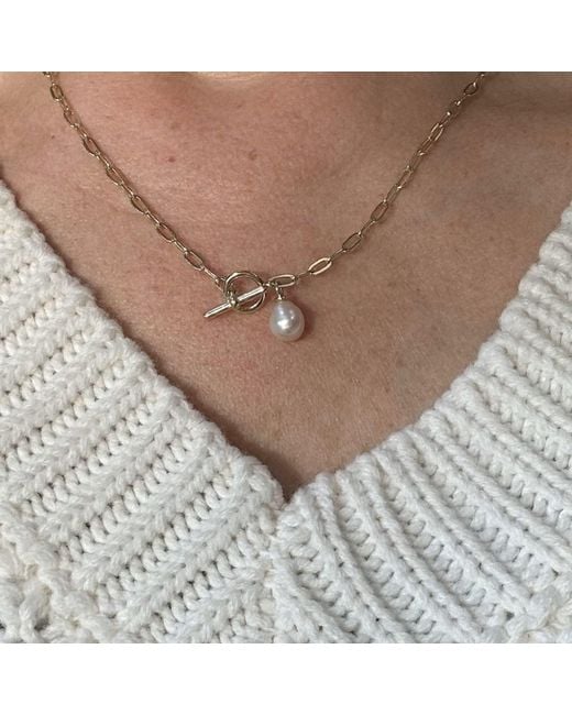 Clemence Wren Metallic T-Bar Paperclip Freshwater Pearl Necklace