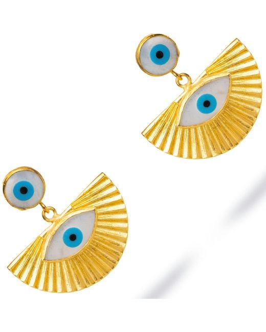 Ebru Jewelry Metallic Chunky Evil Eye Pearl Gold Earrings