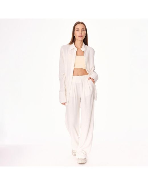 Mandragora White Neutrals Ecru Linen And Viscose A Long, Flowing Shirt