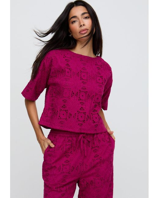 Raffya Red Opal Broderie Anglaise Split Open Back Blouse