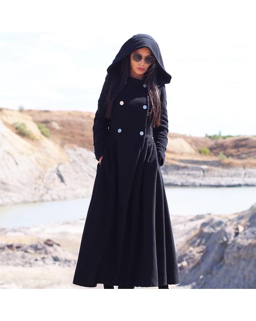 Adrenaline Fashion Blue Wool Long Coat With Hood – Elegant Winter Double-Breasted Coat