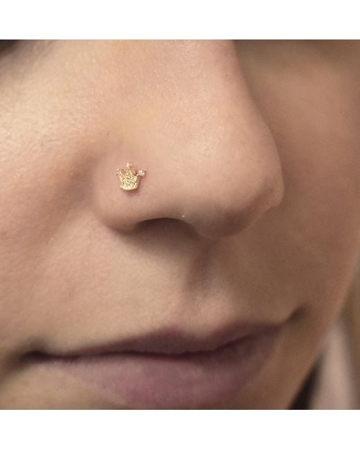 Zahav Jewelry Metallic 10K Solid 24G Crown Cz L Shape Nose Stud