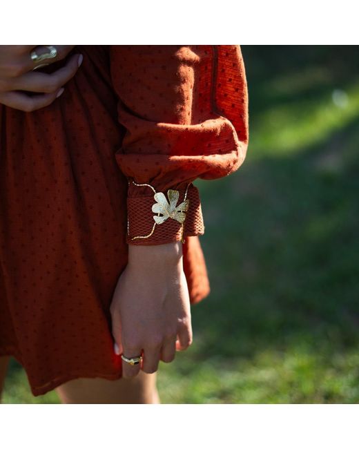 Ebru Jewelry Metallic Eternal Leaves Arm & Cuff Bracelet