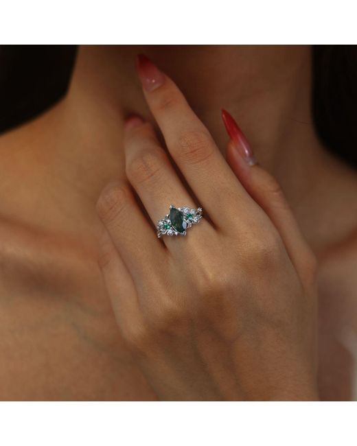 Azura Jewelry New York Green Briar Meadow Moss Agate Ring Vermeil