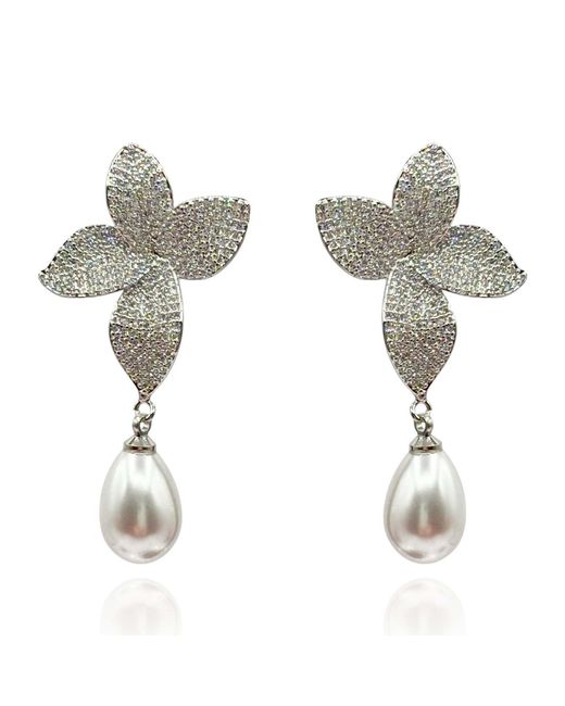 Michael Nash Jewelry Metallic Neutrals Liviana Cubic Zirconium Pave And Pearl Drop Clip On Earrings