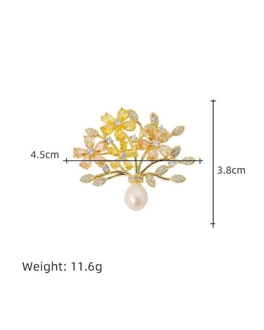 Angel Barocco Metallic Vintage Floral Zircon & Pearl Brooch