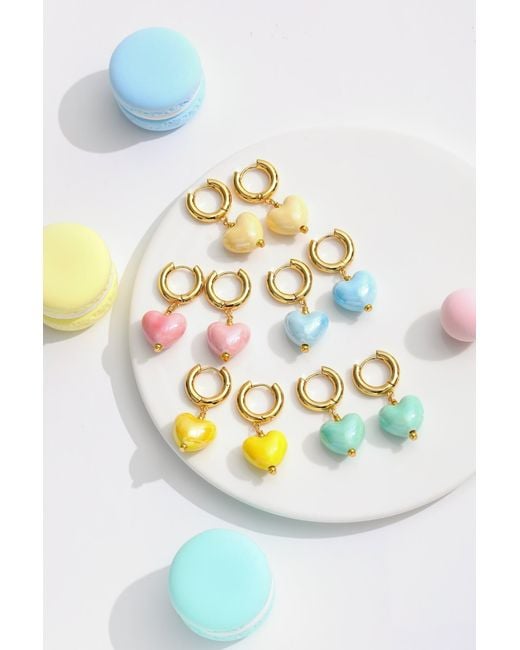 Classicharms Yellow Ceramic Heart Dangle Earrings