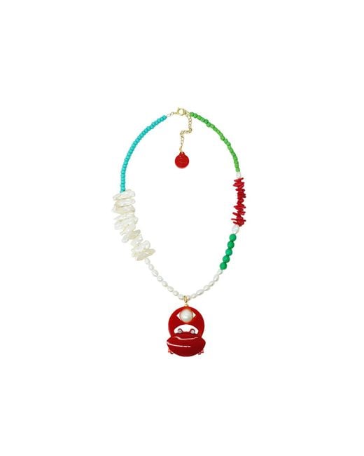Gissa Bicalho Red Handmade Necklace Beads And Siri Pendant